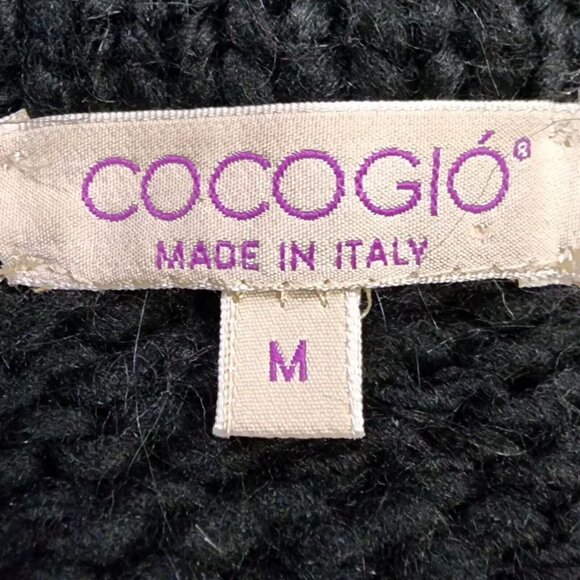 Cocogió Wool Alpaca Blend Knit Cardigan Sweater Size M Black White Made in Italy - Picture 3 of 12
